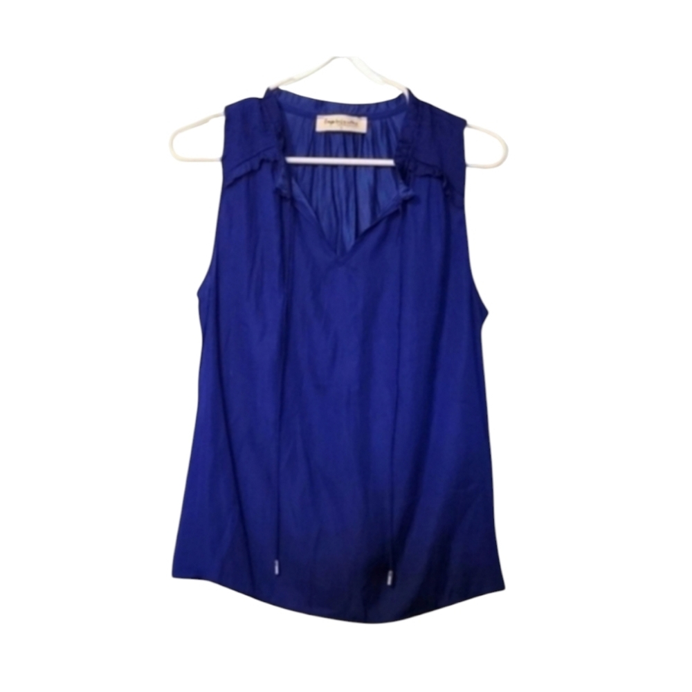 Impressions Soft Lightweight Royal Blue Sleeveless Blouse With Ties Size Small
